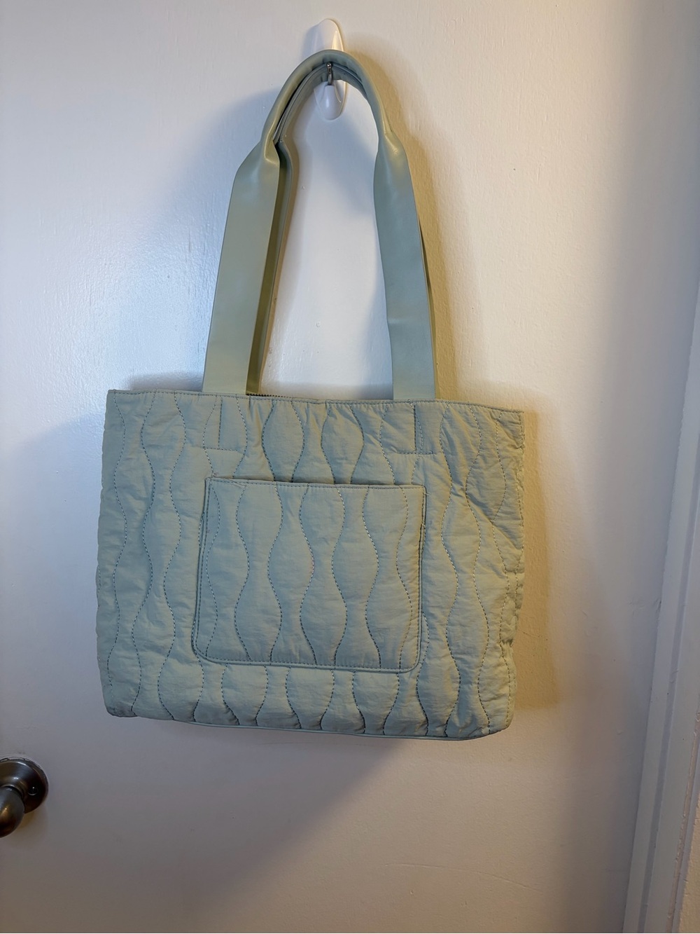 Universal Thread Sage Green Quilted Puffy Tote Bag Zip Top Shoulder Bag
